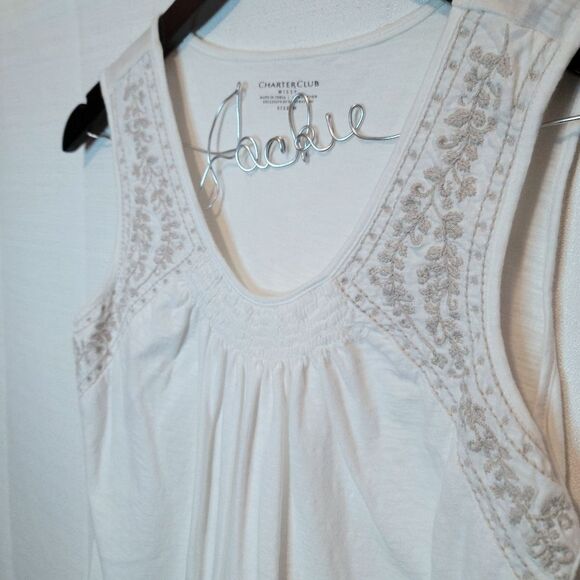 Charter Club Missy White Embroidered Tank Top Size Medium - Picture 3 of 8